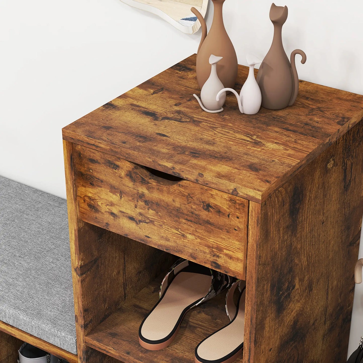 Upholstered Shoe Storage Bench With Seat, Drawer, 6 Shelves, Rustic Brown Shoe Storage Cabinets & Racks at Gallery Canada