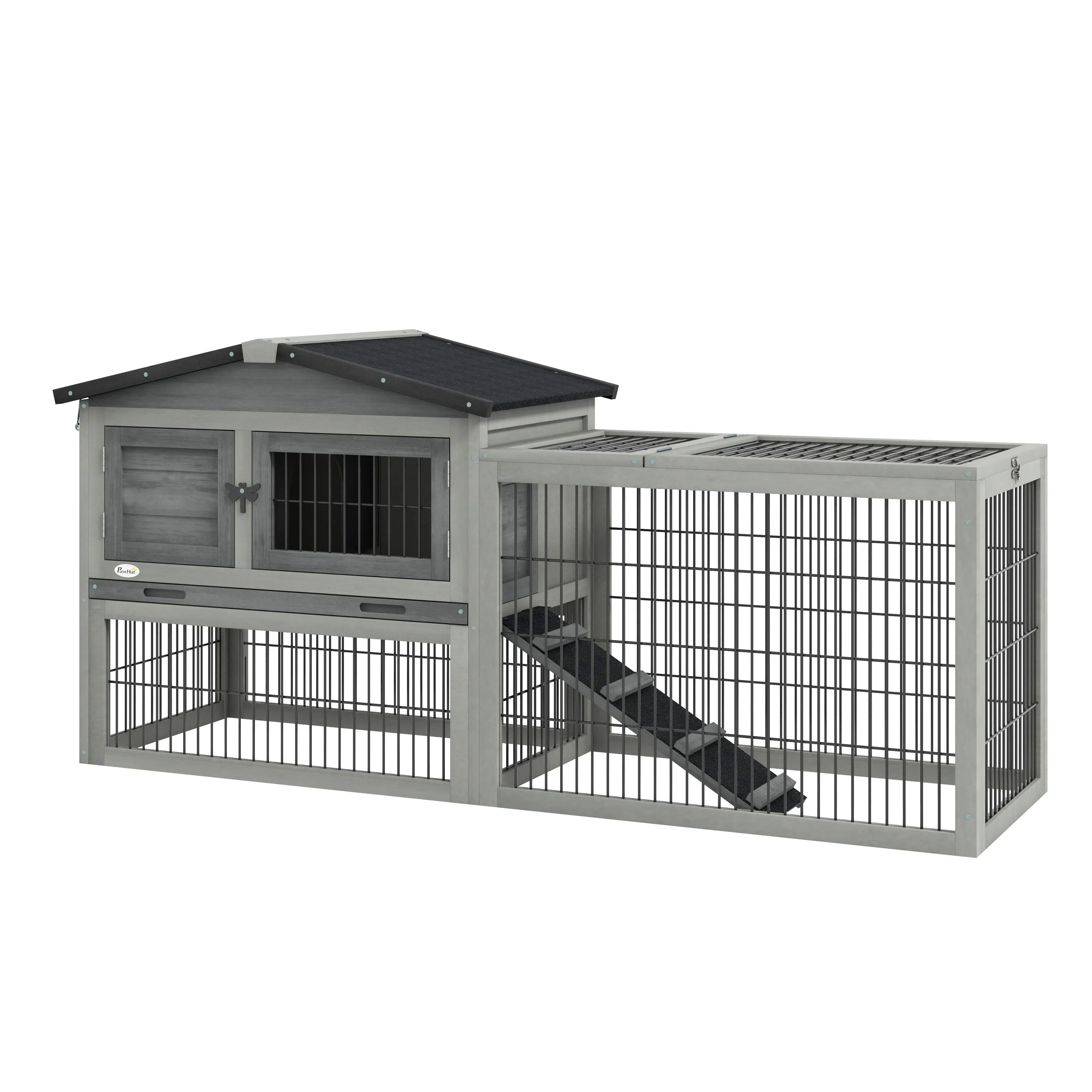 Wood Rabbit Hutch With Ramp, Openable Roof, Pull Out Tray, Light Grey Rabbit Hutch at Gallery Canada
