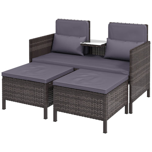 Patio Rattan Furniture, Conversation Sofa Sets, Outdoor Wicker Balcony Furniture with Middle Table and Cushion, Grey
