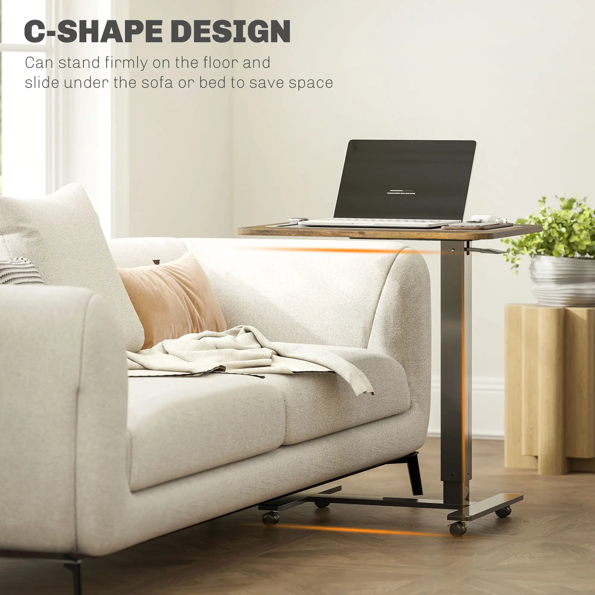 Pneumatic Standing Desk, Adjustable Height, 43 Inch, Rustic Brown Office Desks & Work Stations at Gallery Canada