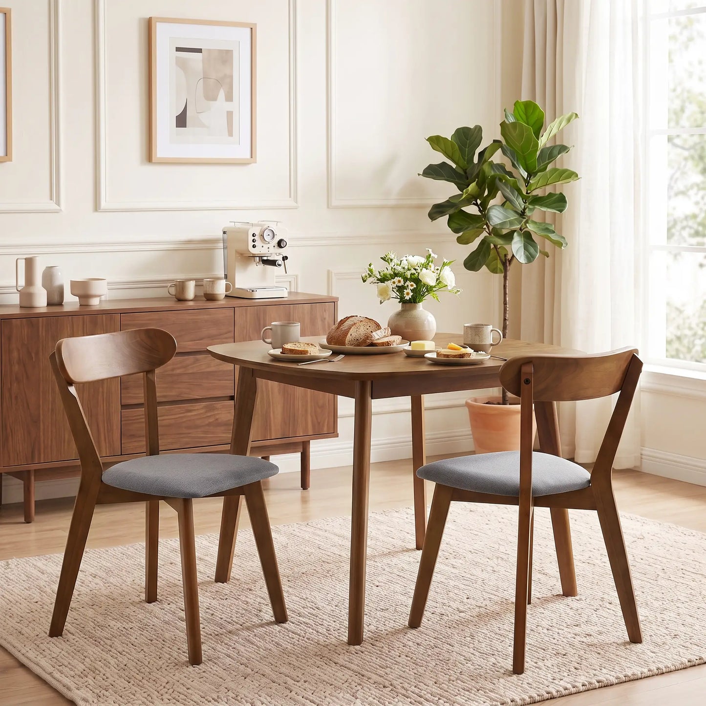 Upholstered Linen-Look Dining Chairs, Rubberwood Legs, Set of 2, Grey & Brown Dining Chairs at Gallery Canada