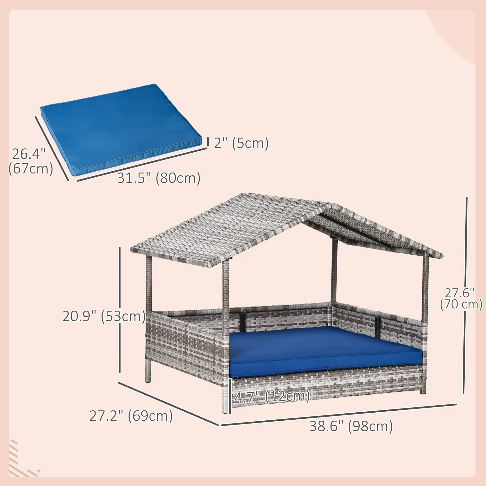 Wicker Pet House Dog Bed for Indoor/Outdoor Rattan Furniture with Cushion Houses, Kennels & Pens at Gallery Canada