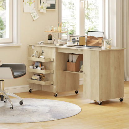 Sewing Machine Table, Drop Leaf, 2 Doors, Adjustable Shelf, Natural Sewing Cabinets at Gallery Canada