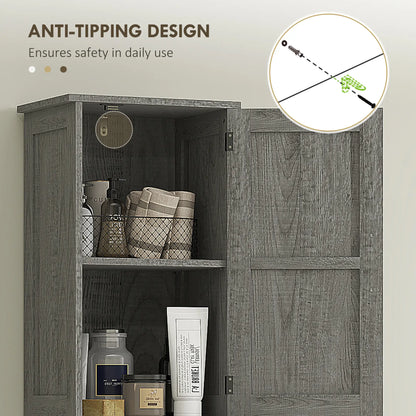 67" Tall Narrow Bathroom Cabinet, Adjustable Shelves, Barn Doors, Dark Grey Bathroom Cabinets at Gallery Canada