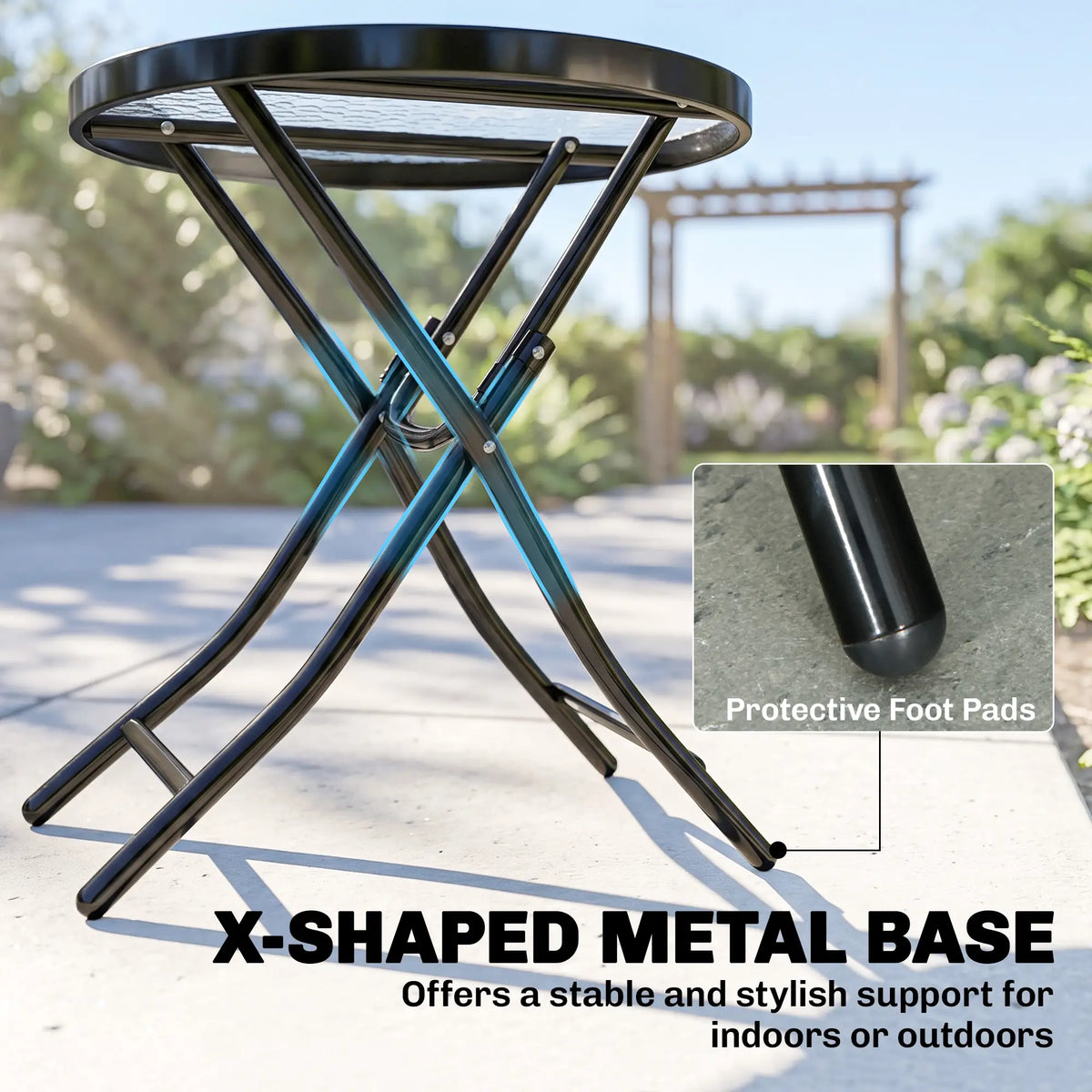 Round Patio Table 18", Folding Coffee Table With Glass Top, no color Patio Side Tables at Gallery Canada