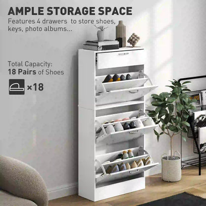 3 Flip Drawer Shoe Cabinet, Marble-Effect Narrow, White Shoe Storage Cabinets & Racks at Gallery Canada