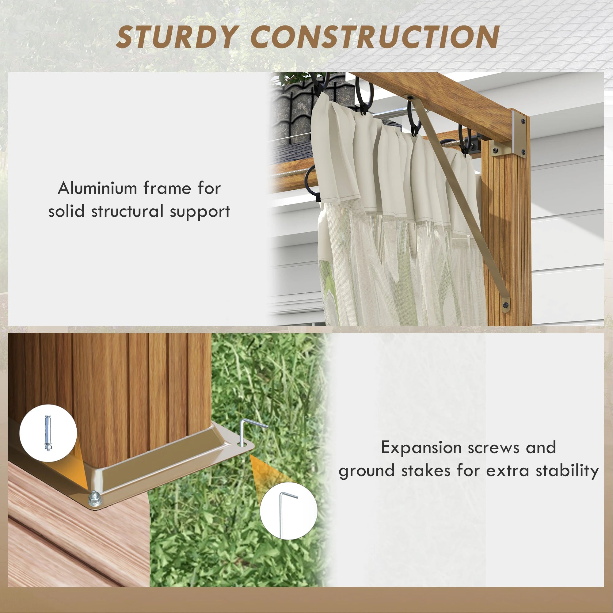 10 x 10 ft Retractable Pergola, Garden Gazebo with Netting, Natural Pergolas at Gallery Canada