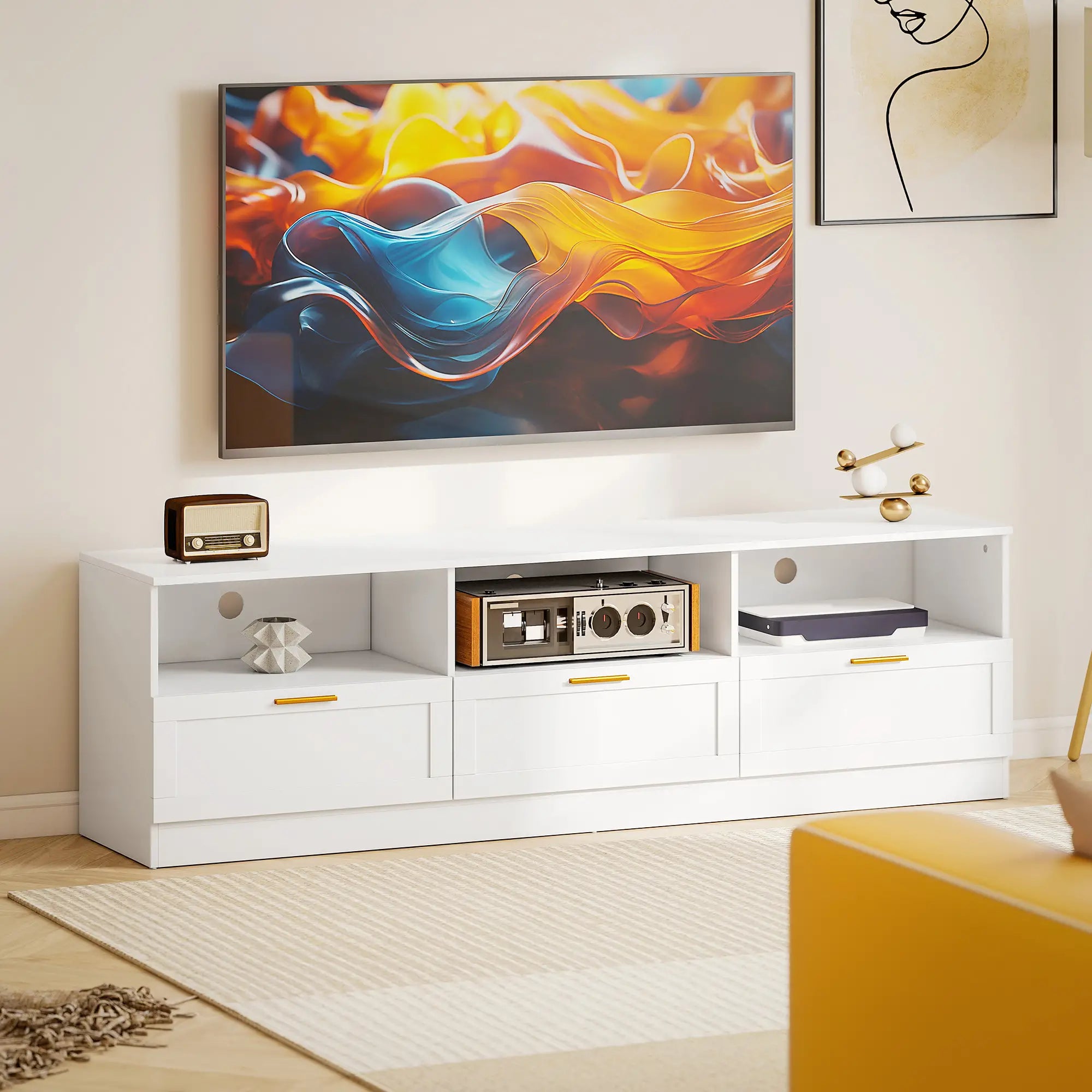 TV Stand with Storage, Entertainment Center, 85 Inch, White TV Stands at Gallery Canada