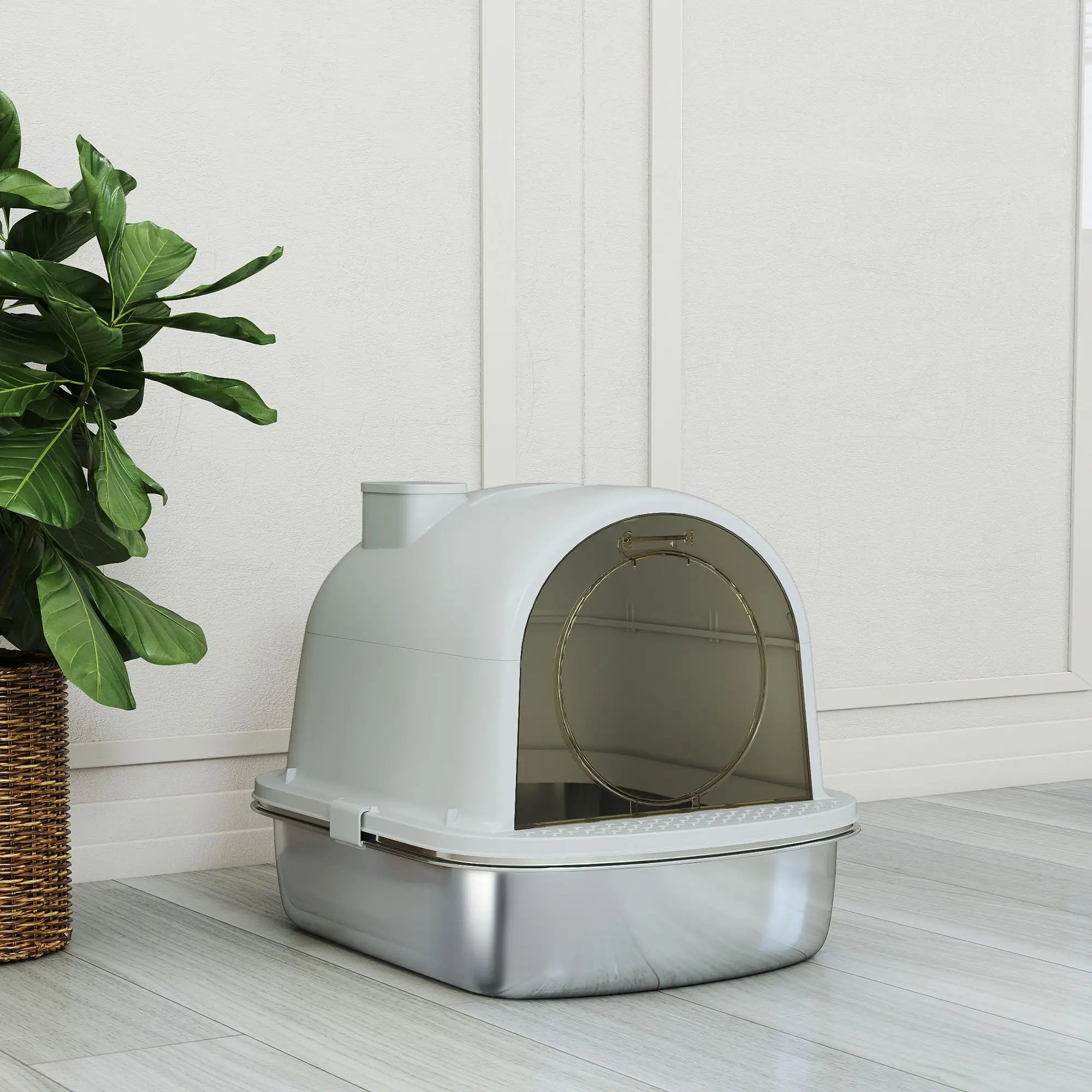 Enclosed Stainless Steel Litter Box, With Scoop, Deodorizer Bag, Handle Cat Litter Box Enclosures at Gallery Canada