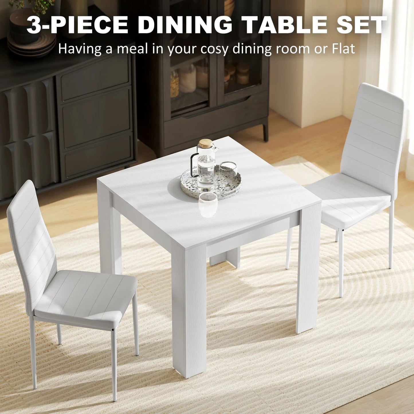 Square Dining Table Set for 2, PU Leather Chairs, White Dining Table Sets at Gallery Canada