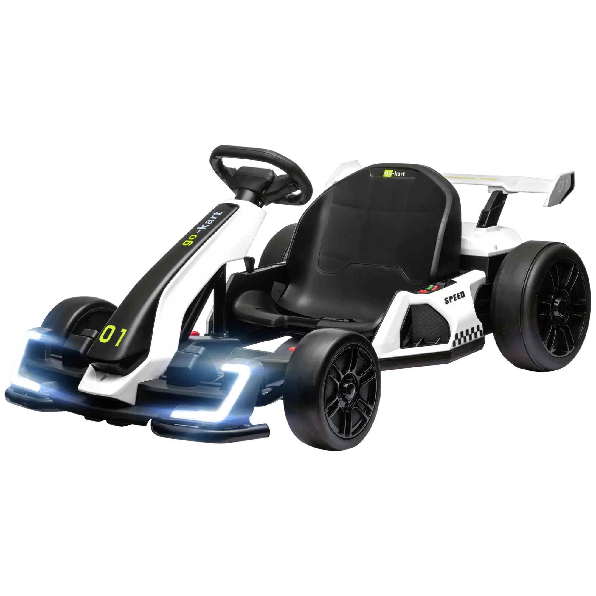 24V Electric Go Kart, Battery Powered Kids Drift Kart, Adjustable Seat, White Electric Ride On Toys White, Black at Gallery Canada