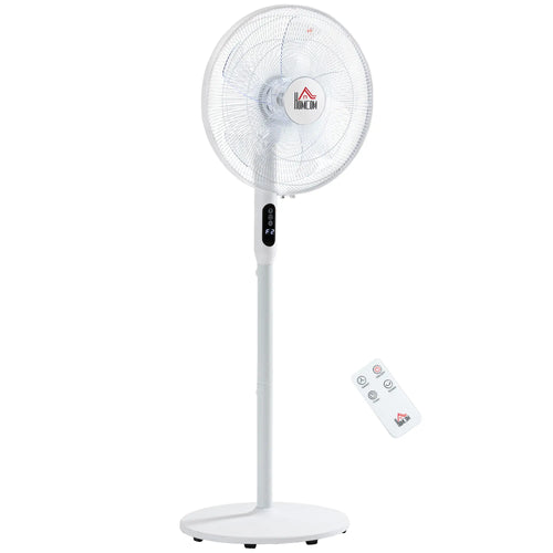 Floor Standing Fan with Remote, Oscillating, LED Screen, White