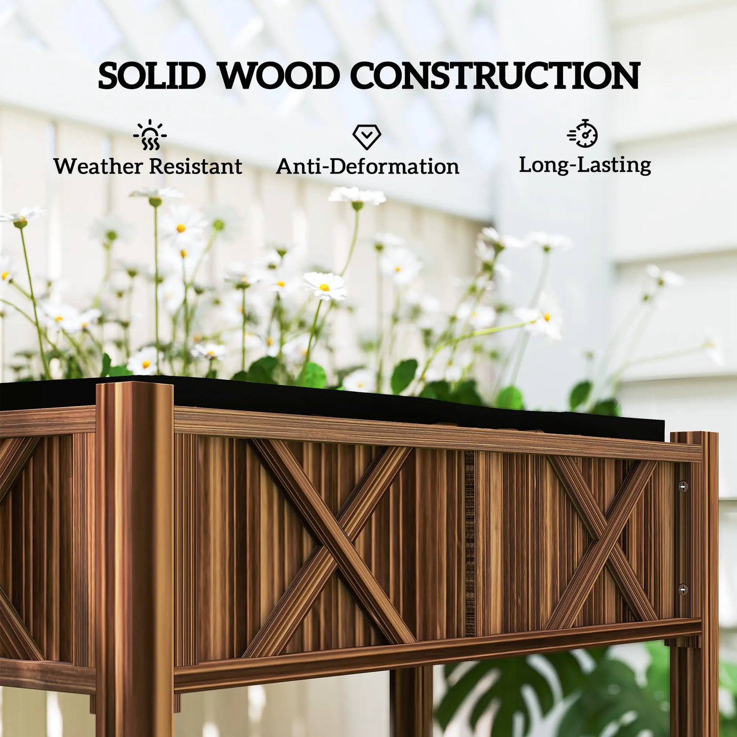 Wooden Raised Garden Bed, Elevated Planter Box, 34"x18"x30", Carbonized Raised Garden Beds at Gallery Canada