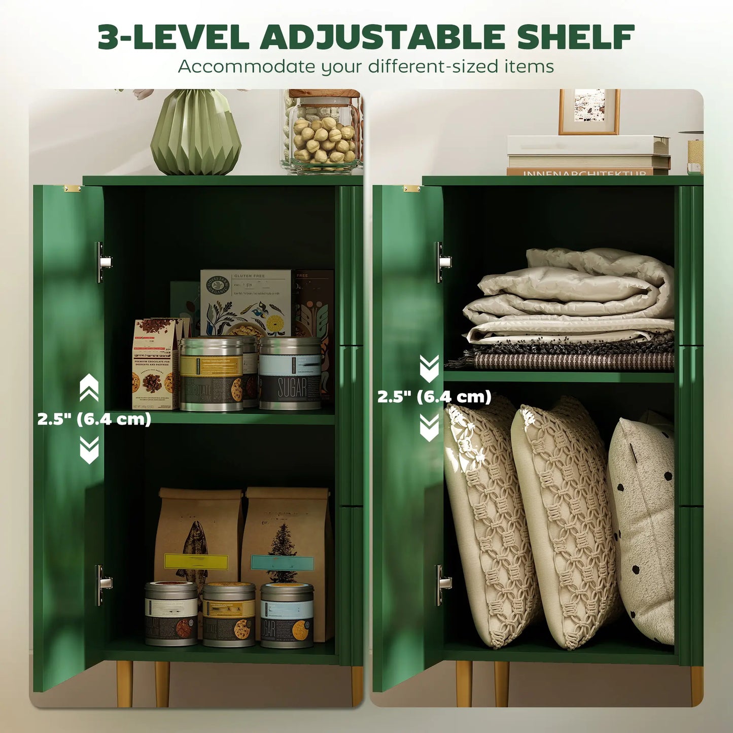 Modern Kitchen Storage Cabinet, Sideboard Buffet, 3 Drawers, Adjustable Shelves, Green Bar Cabinets at Gallery Canada