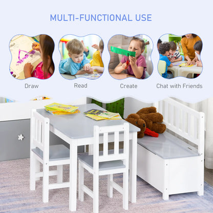Kids Wood Table, Chair, Bench Set with Storage, 4-Piece Kids Table Sets at Gallery Canada