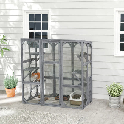 Outdoor Cat Enclosure, 6 Jumping Platforms, Weatherproof Roof, Large Door, 59" x 28" x 60", Grey Outdoor Cat Enclosures at Gallery Canada