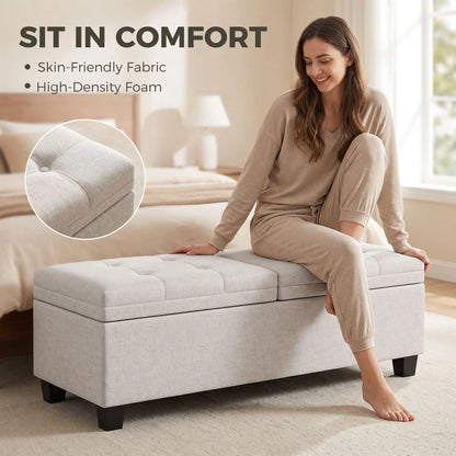 51.2" Storage Ottoman Bench, End of Bed Bench, Cream White