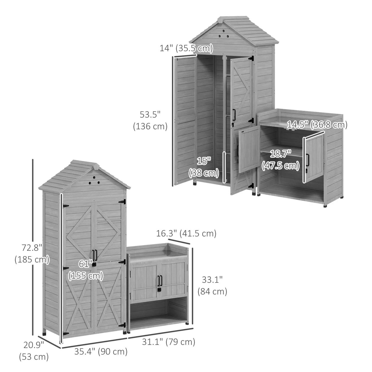 Outdoor Storage Cabinet, Wood Garden Shed with Shelves, 2-in-1 Sheds at Gallery Canada