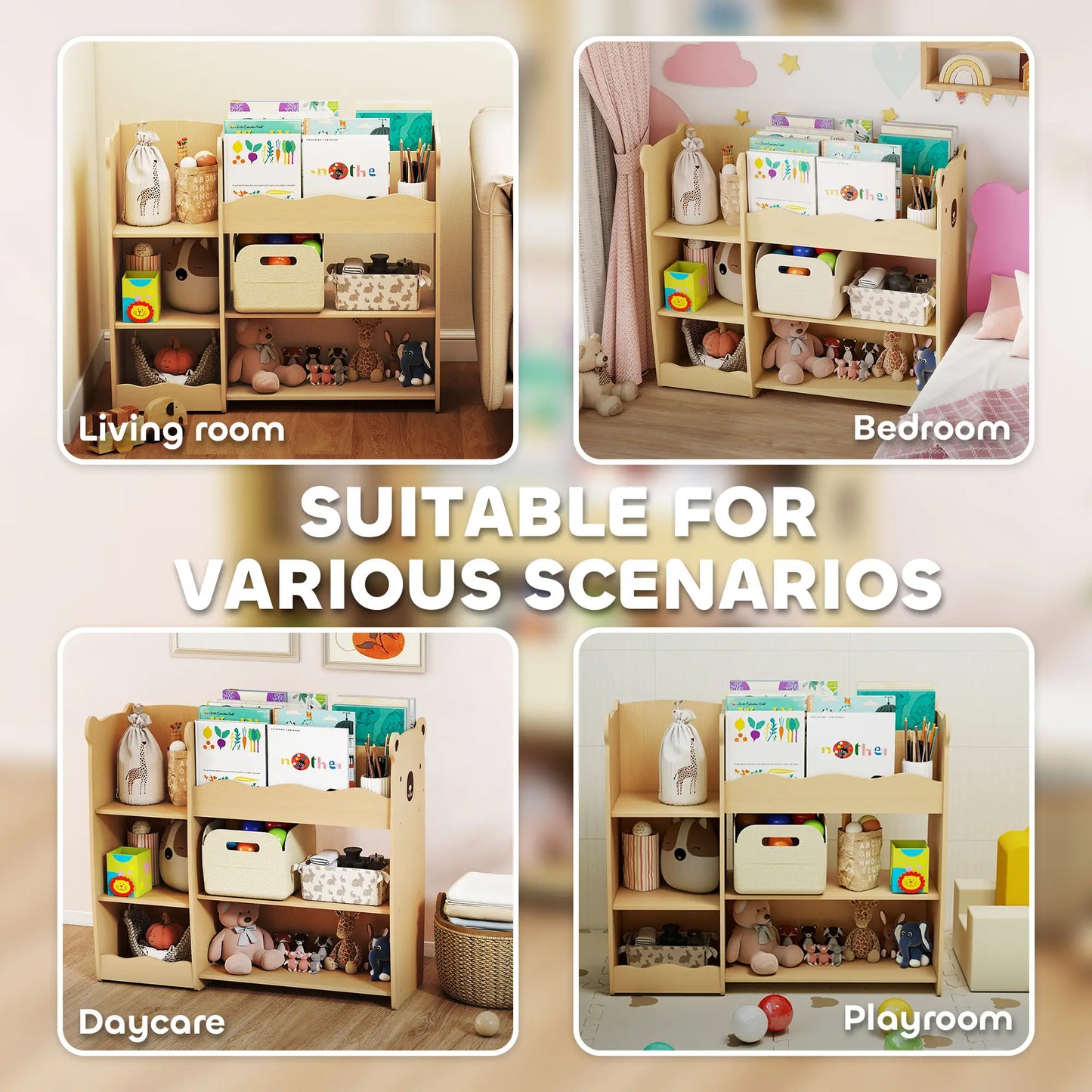 Kids Bookshelf Toy Storage Organizer, 3 Tier Montessori, Natural Bookshelves & Bookcases at Gallery Canada