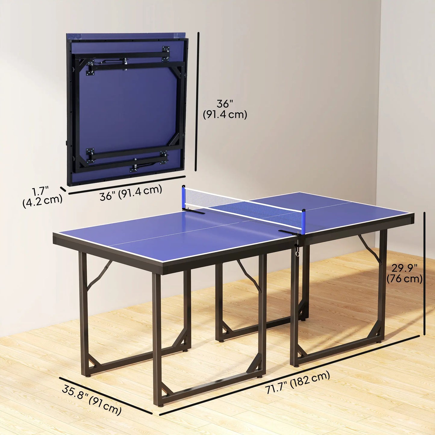6x3ft Midsize Ping Pong Table, Folding, Blue Game Tables at Gallery Canada