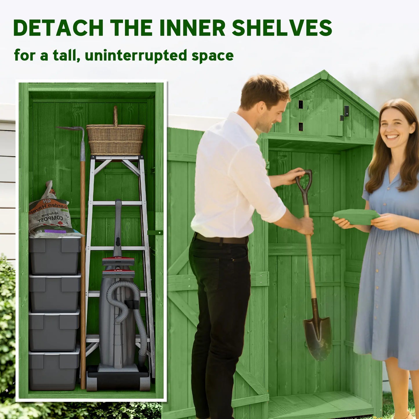 30" x 21" x 71" Garden Storage Shed, Outdoor Tool House, 3 Tier Shelves, Green Sheds at Gallery Canada