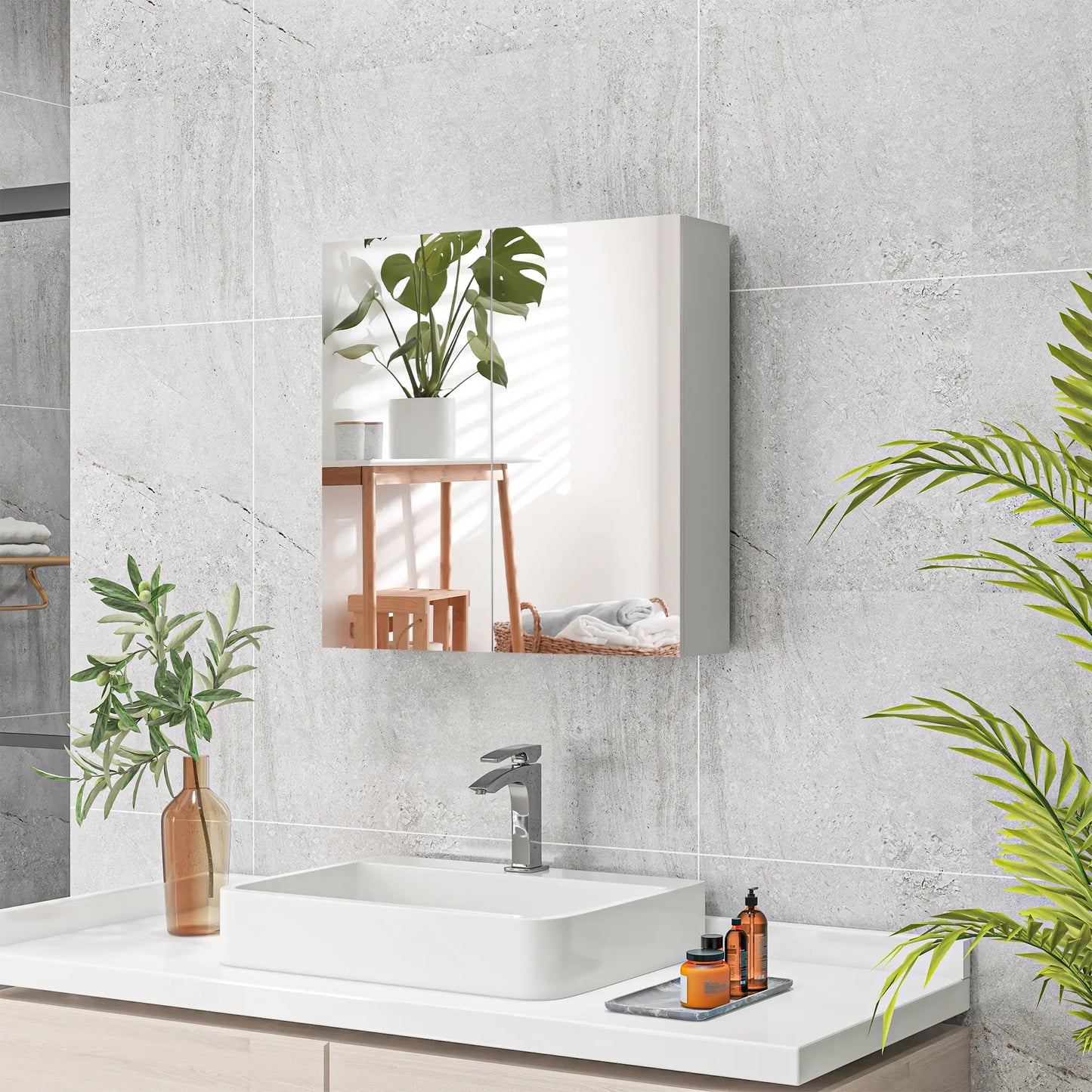 24" x 24" Medicine Cabinet, Wall Mounted, Mirrored Doors, Adjustable Shelves, Soft Close, High Gloss, White Mirror Medicine Cabinets at Gallery Canada