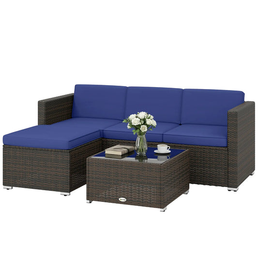 Patio Furniture Set, 3 Pieces, PE Rattan Wicker, Glass Top Table Patio Furniture Sets Brown, Blue, Black at Gallery Canada