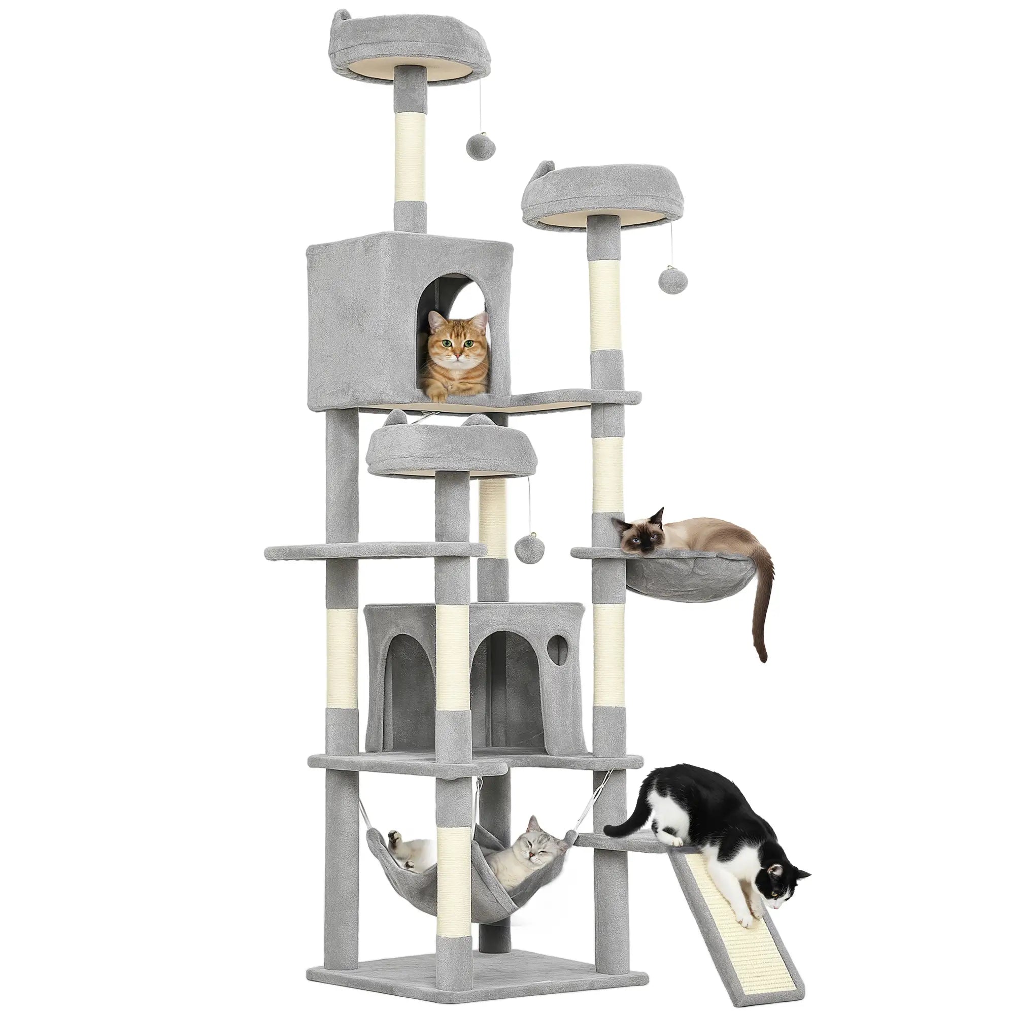 76 Inch Large Cat Tree, 8 Scratching Posts, 3 Beds, 2 Hammocks, Light Grey Cat Towers at Gallery Canada
