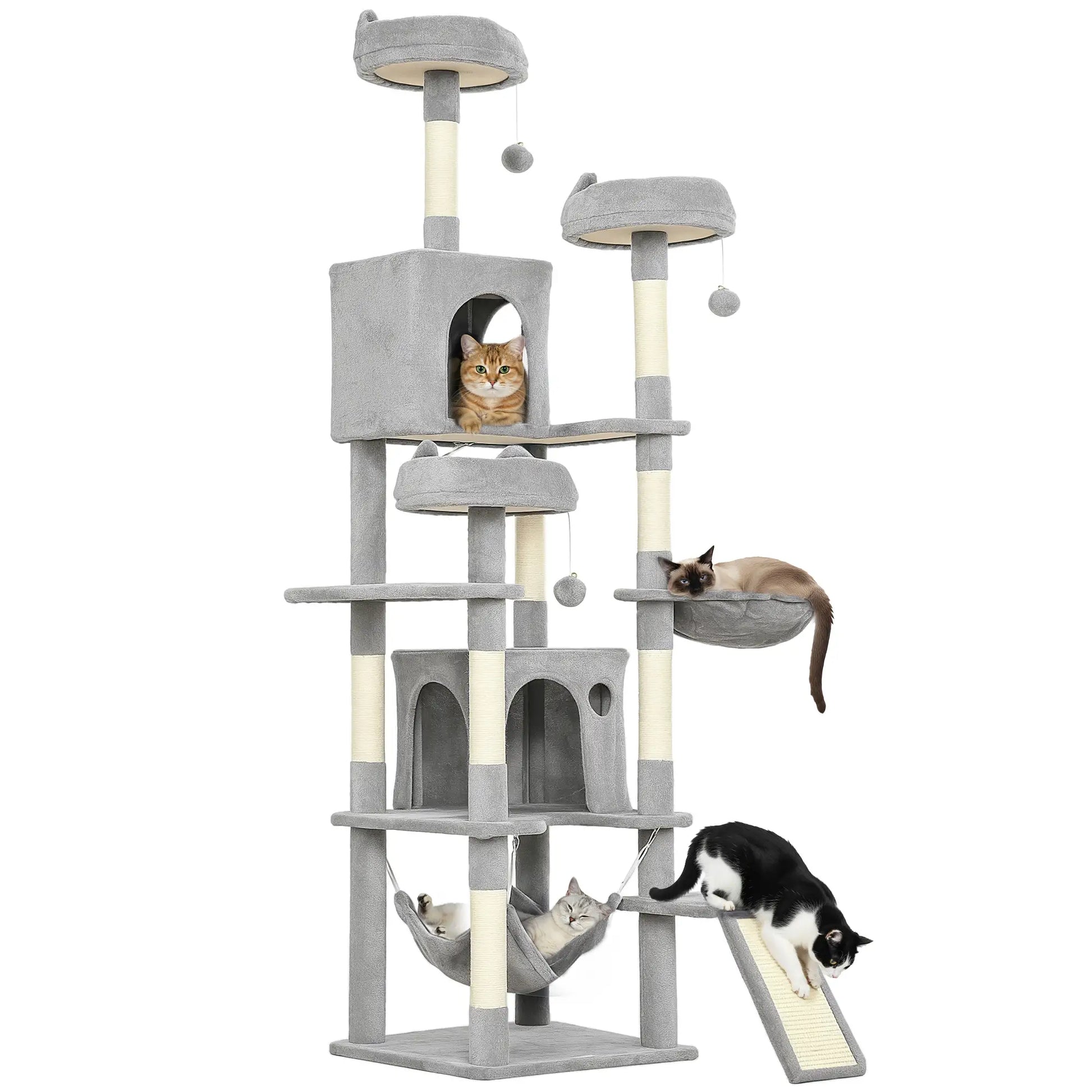 76 Inch Large Cat Tree, 8 Scratching Posts, 3 Beds, 2 Hammocks, Light Grey Cat Towers at Gallery Canada