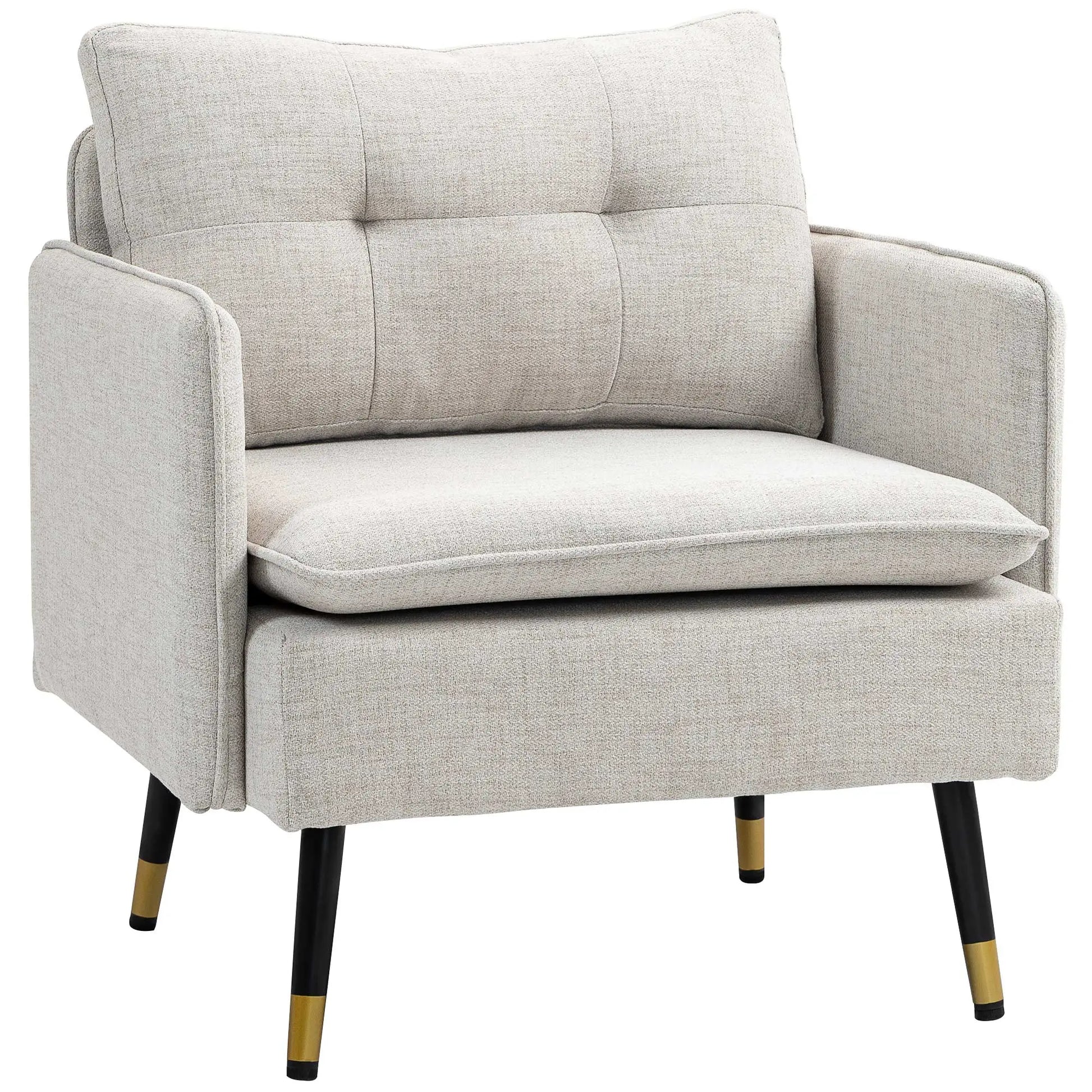 Modern Armchair, Upholstered Accent Chair, Tufted Back, Steel Legs, Cream White Accent Chairs Cream at Gallery Canada