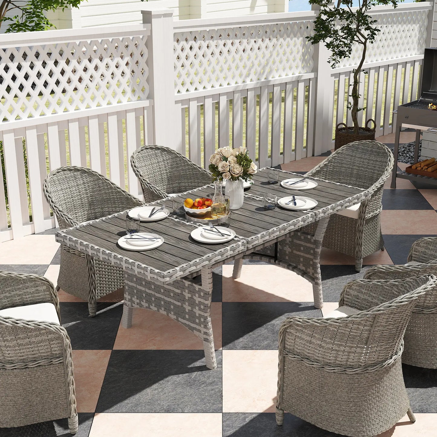75" Outdoor Dining Table for 6-8, Wicker Patio Table with Storage, Grey Patio Dinning Tables at Gallery Canada