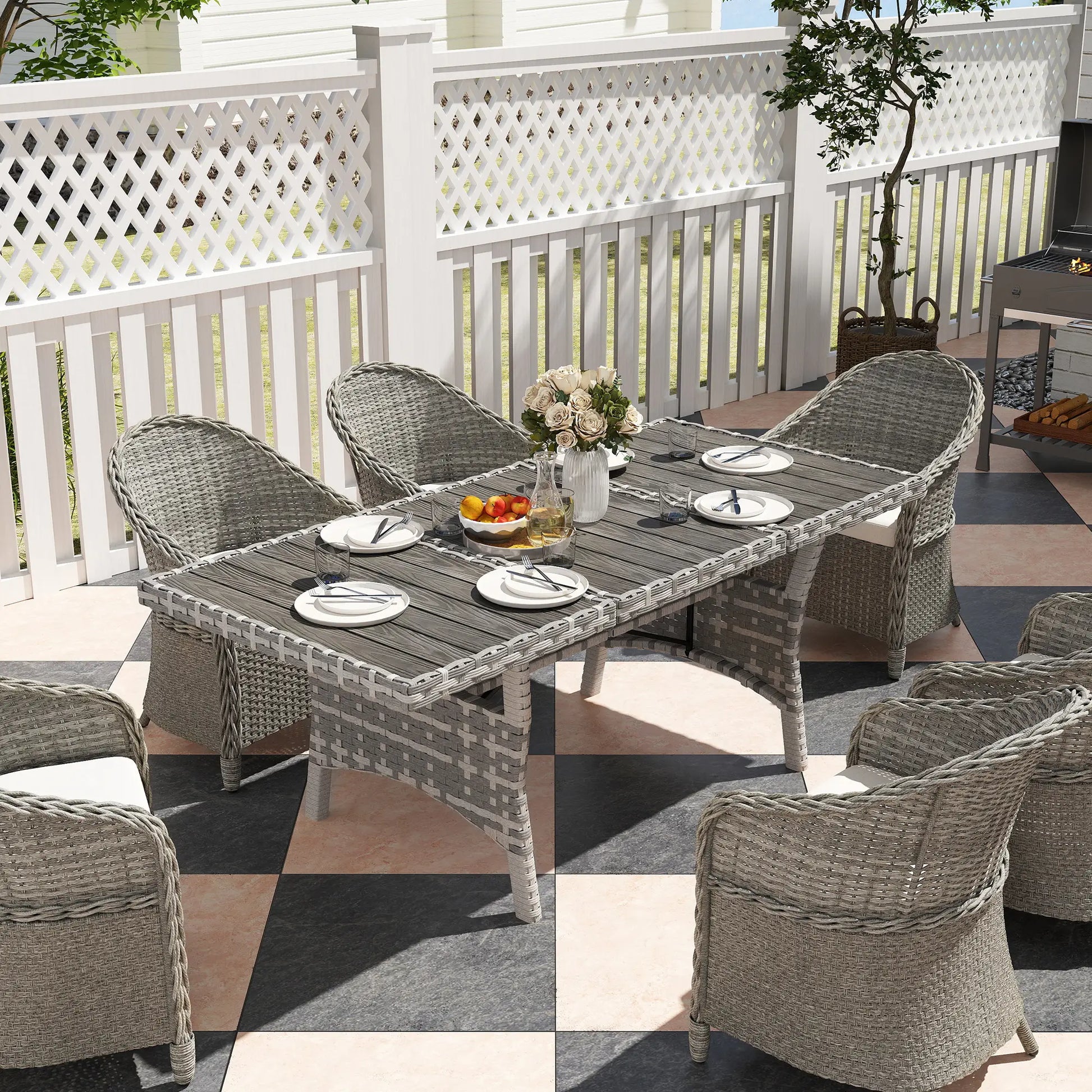 75" Outdoor Dining Table for 6-8, Wicker Patio Table with Storage, Grey Patio Dinning Tables at Gallery Canada