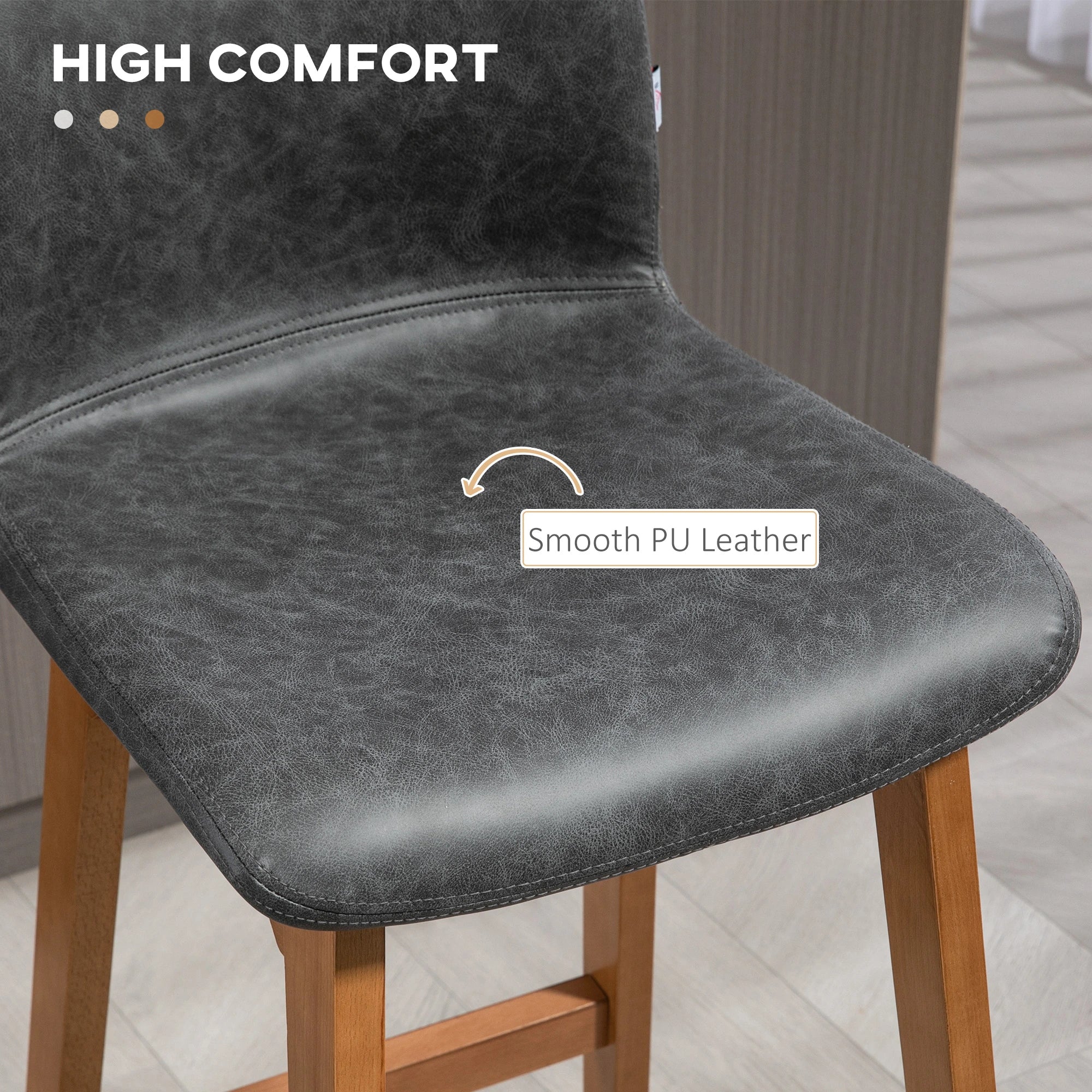 Modern Bar Stools Set of 2, Counter Height, PU Leather, Wooden Frame, Grey Bar Stools at Gallery Canada