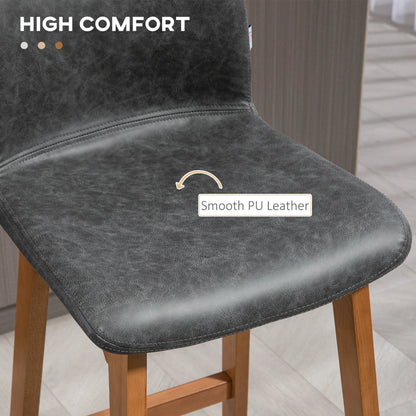 Modern Bar Stools Set of 2, Counter Height, PU Leather, Wooden Frame, Grey Bar Stools at Gallery Canada