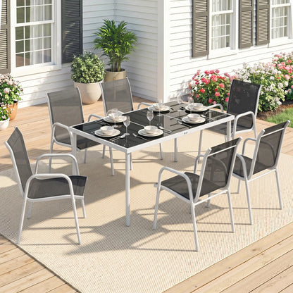 7 Piece Garden Dining Set, Rectangle Table, 6 Stackable Chairs Outdoor Dining Sets at Gallery Canada
