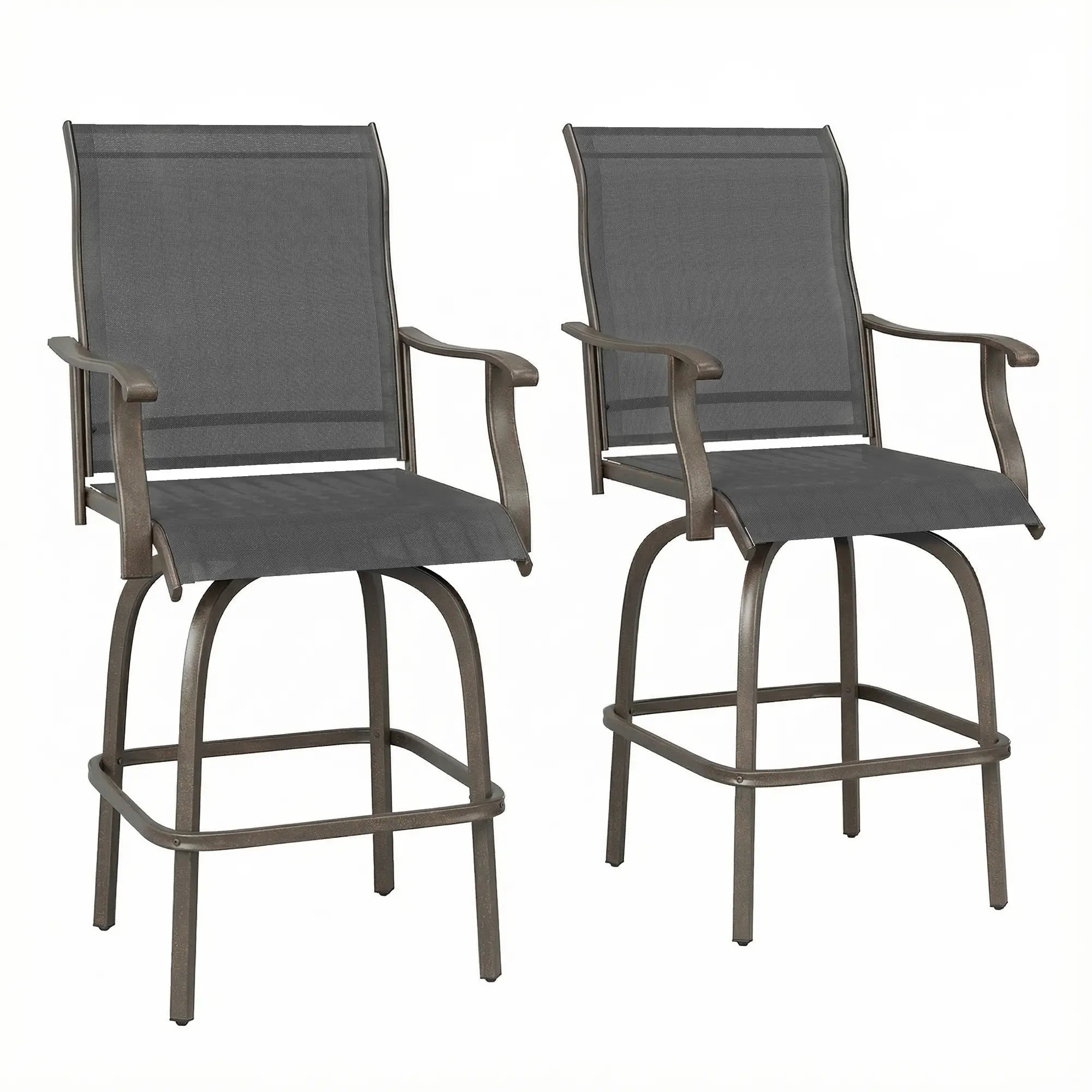 Outdoor Bar Stools Set of 2, Swivel High Back Chairs, Black Bar Stools at Gallery Canada
