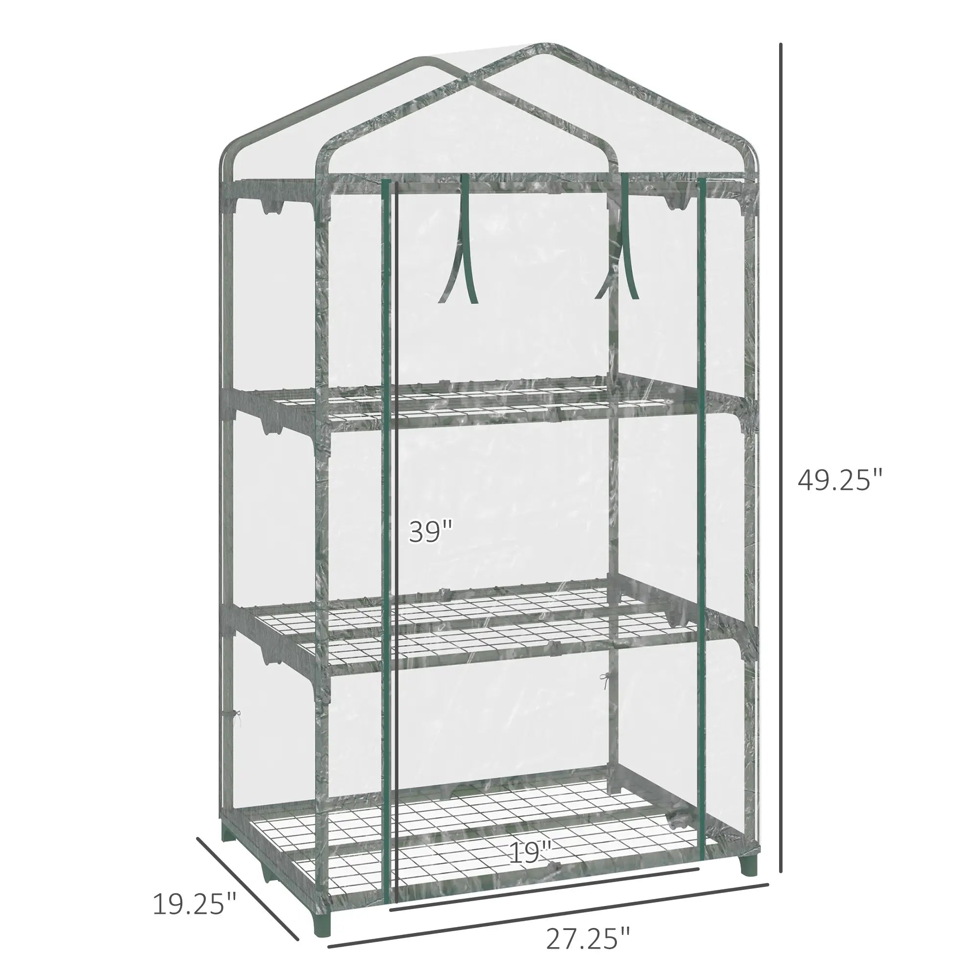 3 Tier Mini Greenhouse, Portable with Shelf Clips, Plastic Cover, Steel Frame, 27