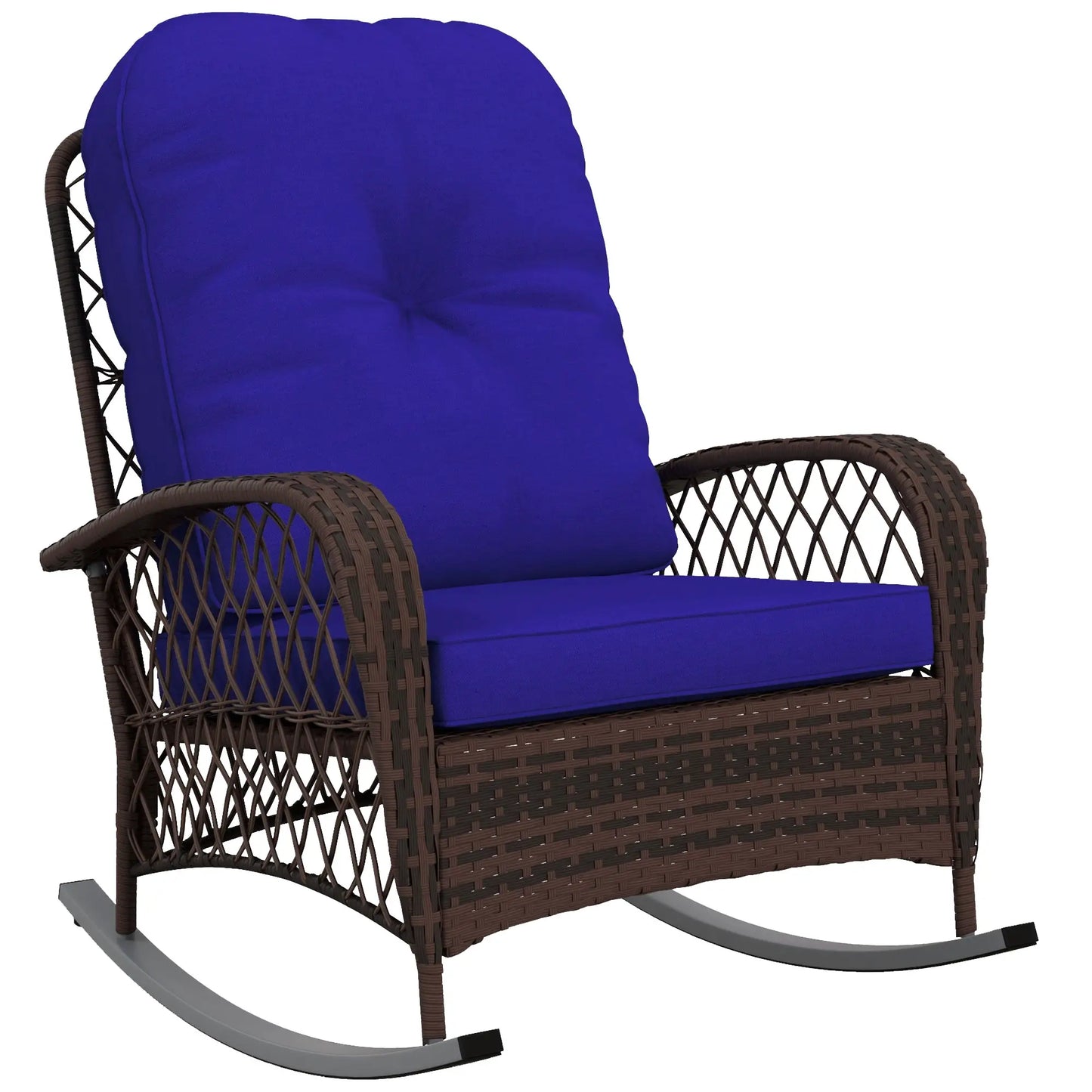 Outdoor Wicker Rattan Rocking Chair, Thick Cushions, Dark Blue Outdoor Rocking Chairs at Gallery Canada