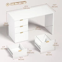Computer Desk with Reversible Drawers, 47" White, White