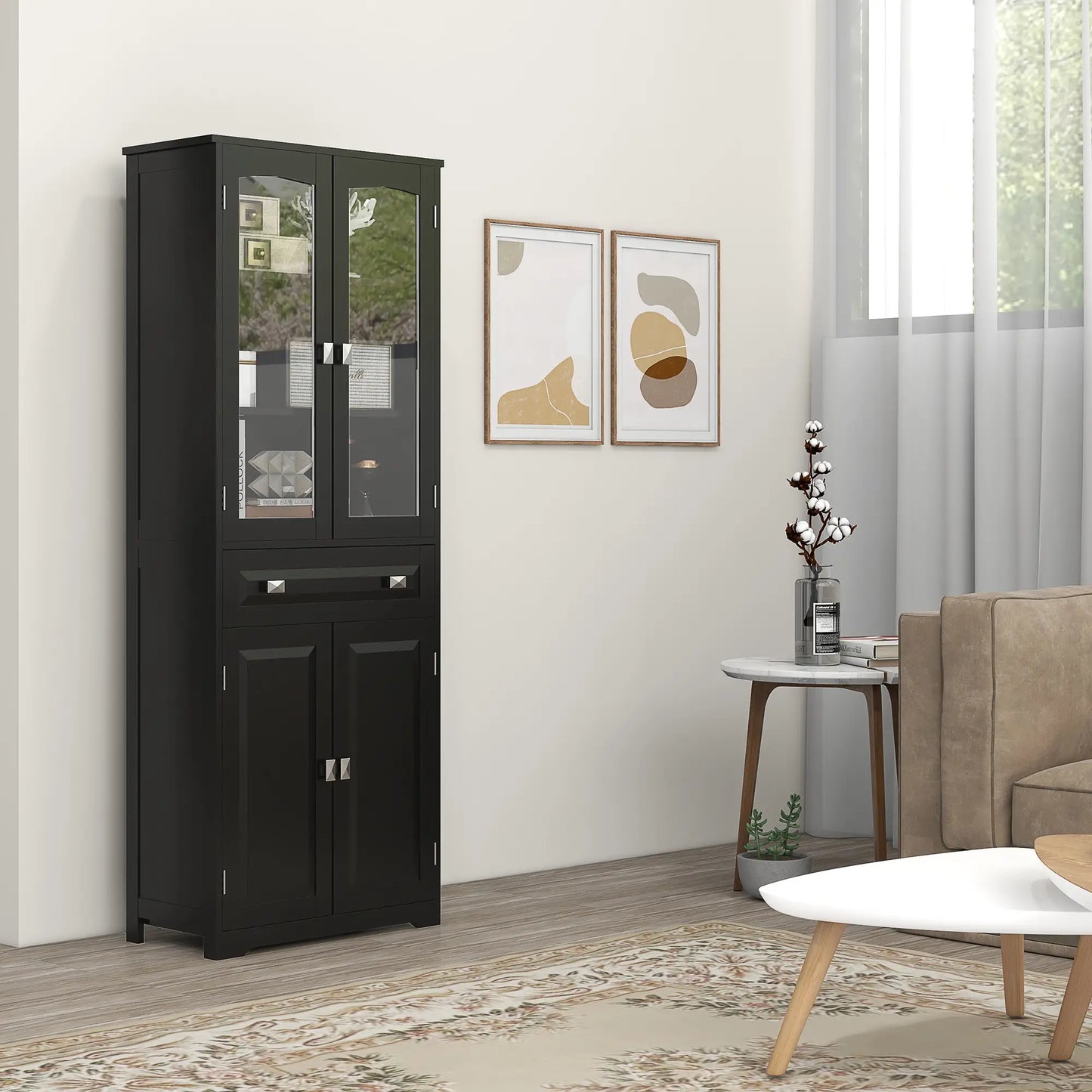 63" 4-Door Kitchen Pantry Cabinet, Adjustable Shelves, Black Kitchen Pantry Cabinets at Gallery Canada