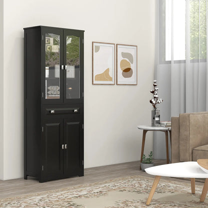 63" 4-Door Kitchen Pantry Cabinet, Adjustable Shelves, Black Kitchen Pantry Cabinets at Gallery Canada