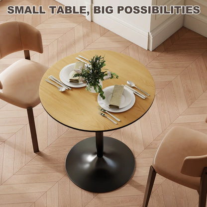 27.6" Round Kitchen Table for 2, Wood Veneer, Steel Base, Natural Dining Tables at Gallery Canada