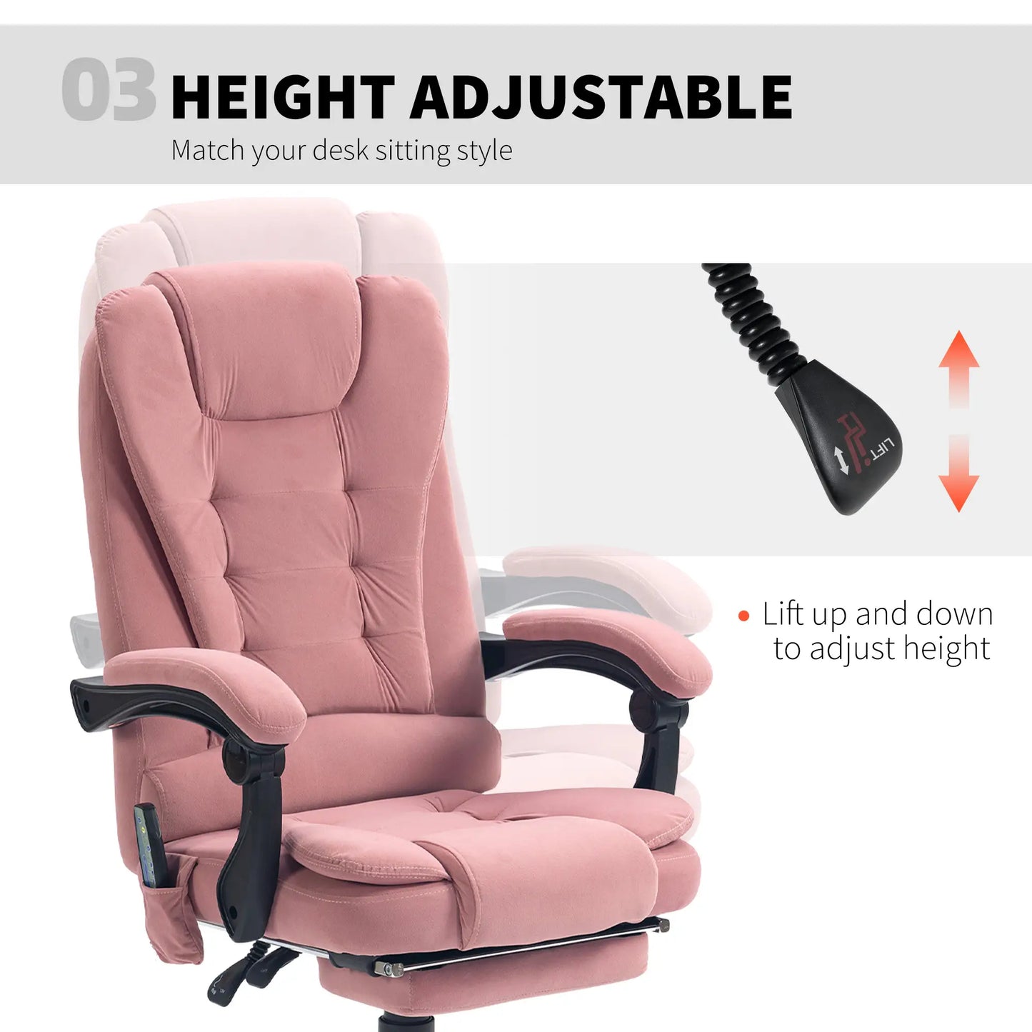 7-Point Vibrating Massage Chair, Reclining with Footrest, Pink Massage Chairs at Gallery Canada