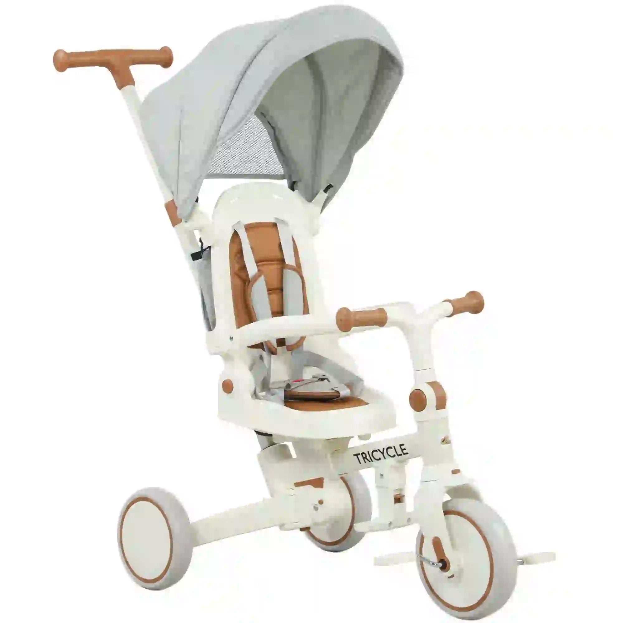 7 in 1 Toddler Tricycle, Safety Harness, Adjustable Parent Handle, Cream White Tricycles for Kids at Gallery Canada