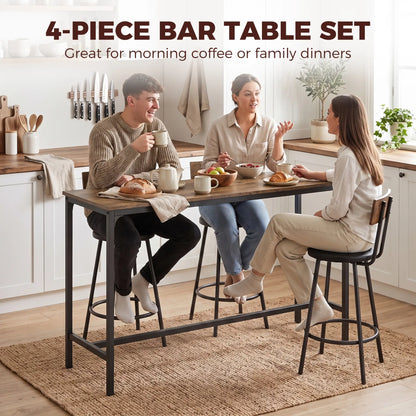 Bar Table Set, 4 PU Cushioned Barstools, Rustic Brown
