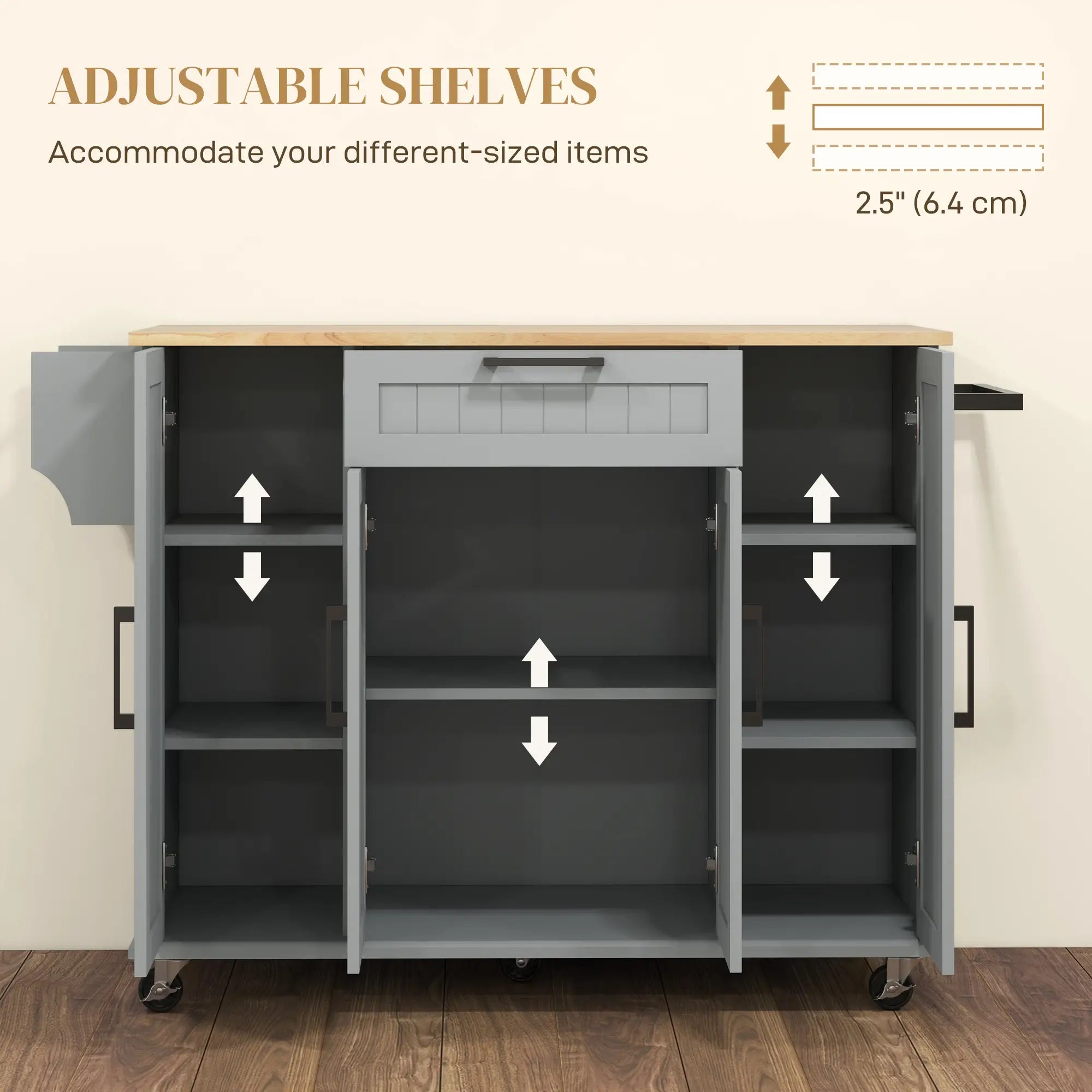 Modern Rolling Kitchen Island Cart, Natural Wood Top, Grey Kitchen Islands & Kitchen Carts at Gallery Canada