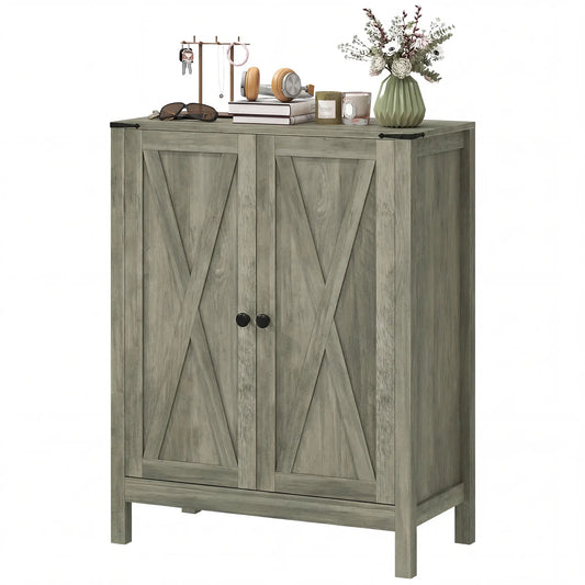 Shoe Cabinet With Barn Doors, Adjustable Shelves, Holds 15 Pairs, Grey Shoe Storage Cabinets & Racks Distressed Grey at Gallery Canada