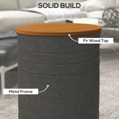 Round Side Table Set of 2, Nesting Coffee Tables, Wooden Lid, Galvanized Frame, Hidden Storage, Grey Side Tables at Gallery Canada