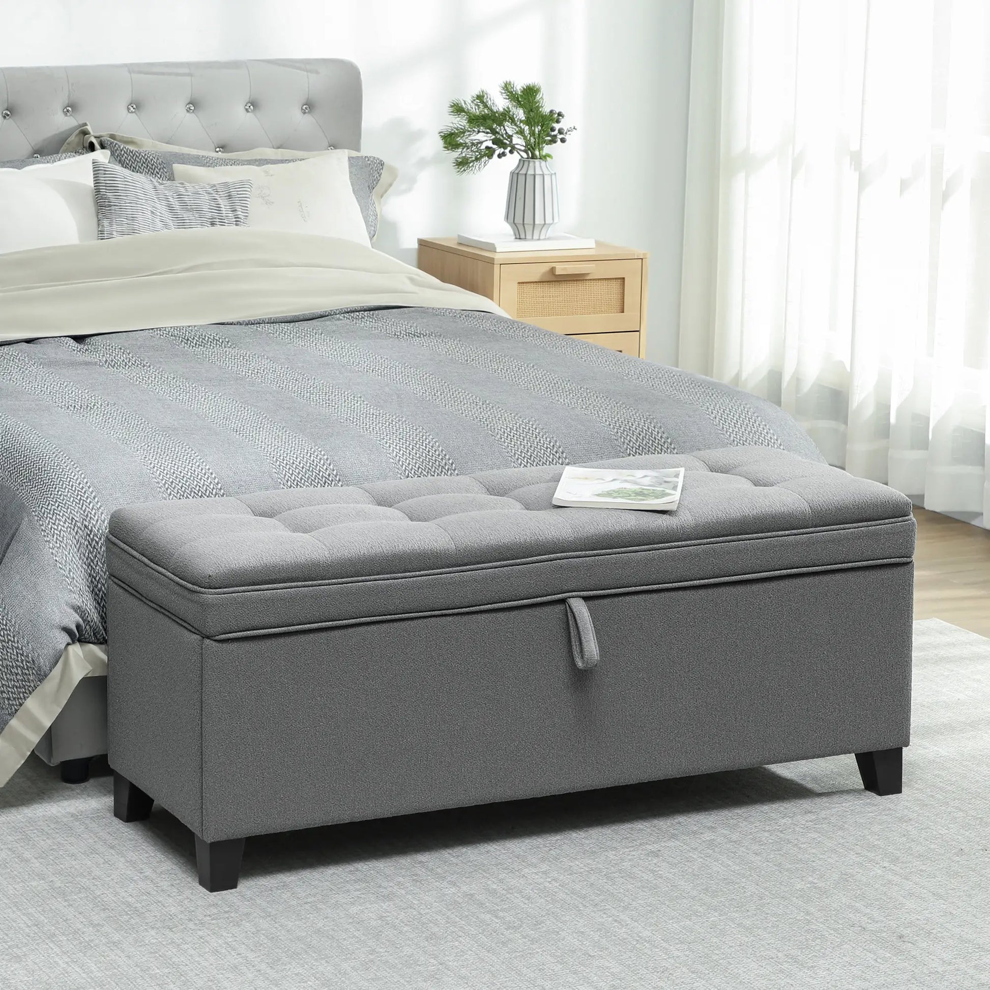 Storage Ottoman Bench, Foot Rest, 47 Inches, Dark Grey Storage Ottomans & Benches at Gallery Canada