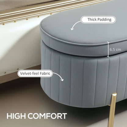 Upholstered Channel Tufted Ottoman Bench, Thick Padding, Metal Legs, Grey Storage Ottomans & Benches at Gallery Canada